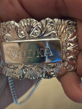 SILVER LIQUOR LABEL VODKA Made in England Decorative Detail 2.5" x 1.5"